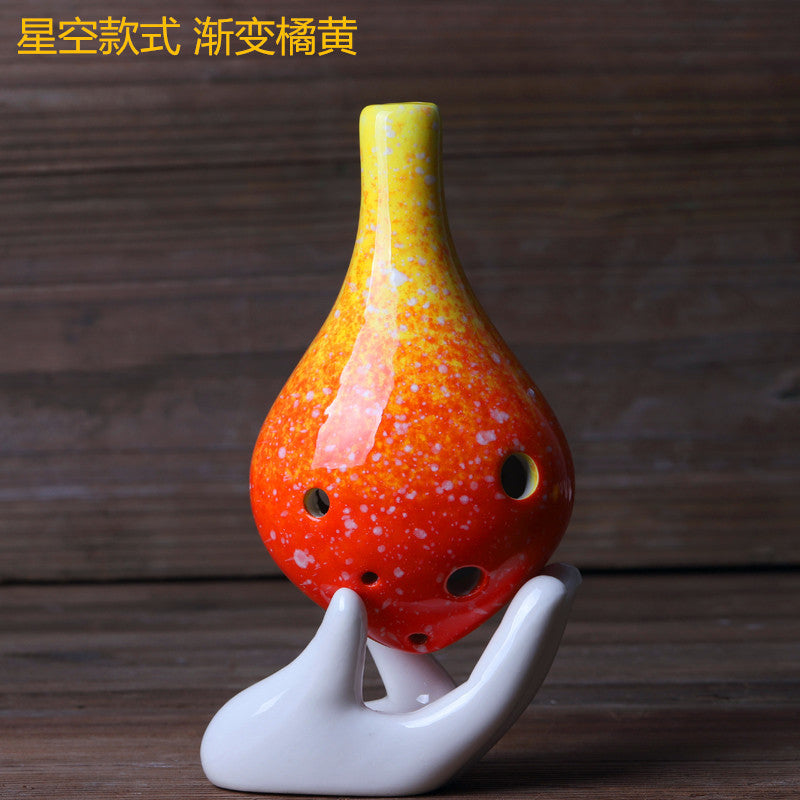 陶笛6孔长嘴陶笛景区热卖专业制作 渐变星空六孔初学教学陶笛批发