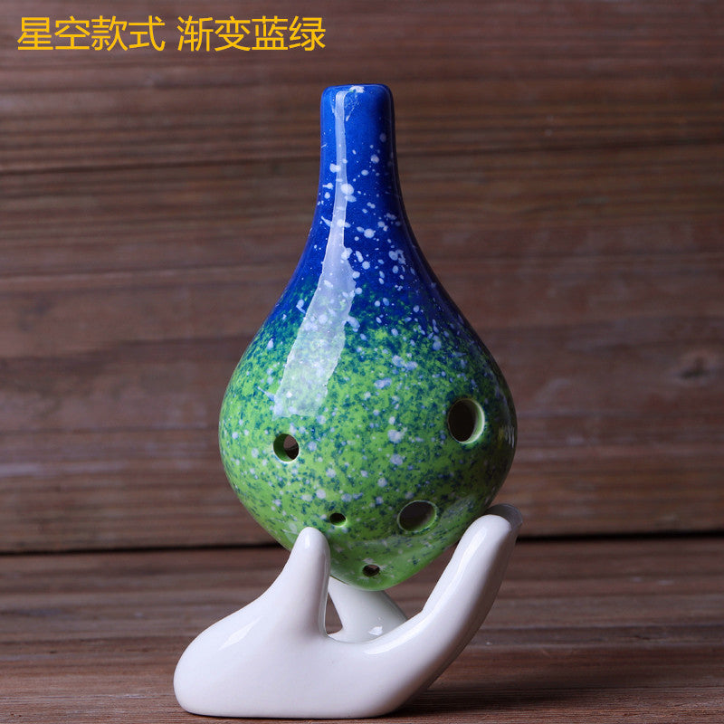 陶笛6孔长嘴陶笛景区热卖专业制作 渐变星空六孔初学教学陶笛批发
