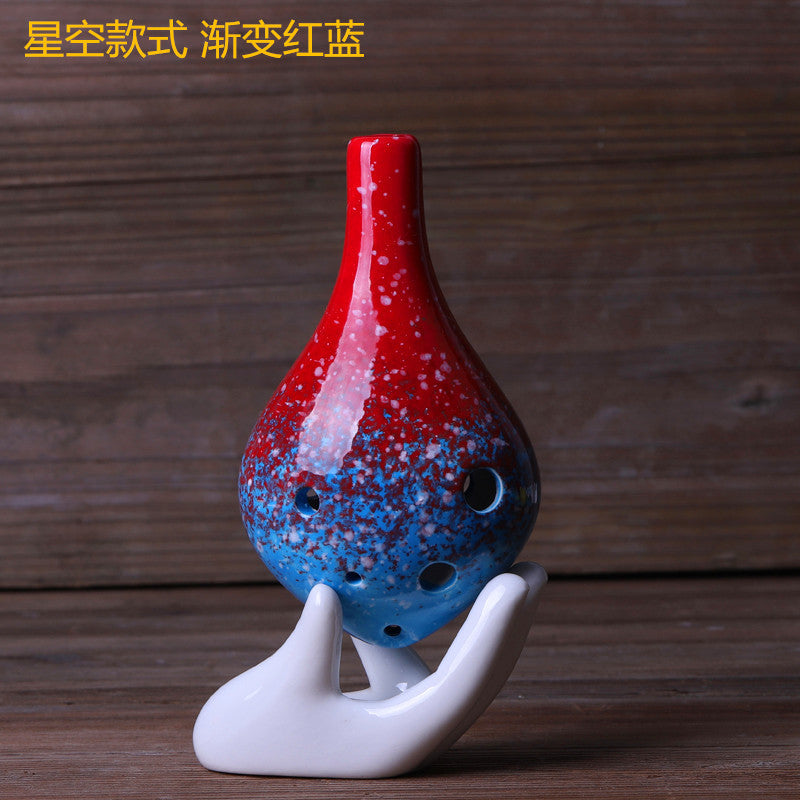 陶笛6孔长嘴陶笛景区热卖专业制作 渐变星空六孔初学教学陶笛批发