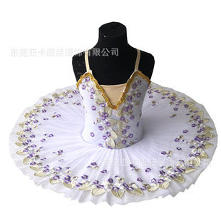 儿童舞蹈裙绣花吊带裙发光小天鹅芭蕾演出服烫钻连衣裙