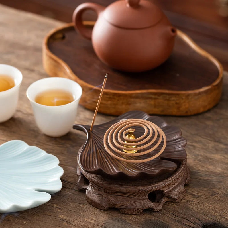 Ceramic Incense Ash Catcher & Holder - Multi-Functional Leaf-Shaped Tray for Spiral/Coil & Stick Incense, Antique Style Tool