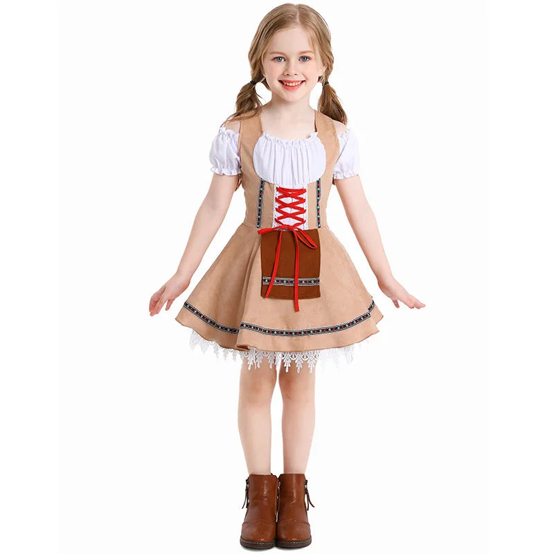 Multi-Color Girls German Oktoberfest Costume Kids Bavarian Dirndl Dress Children Beer Festival Maid Outfit Halloween Party Wear