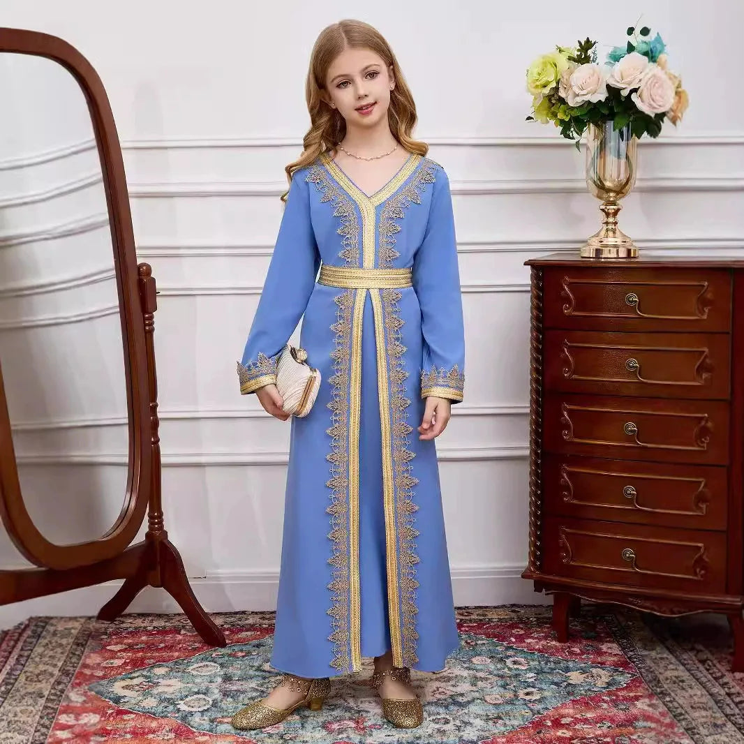 Elegant Lace Girls Princess Dress Long Sleeve Kids Minimalist Gown Child Fashion Birthday Party Dress for Wedding Show Vestidos