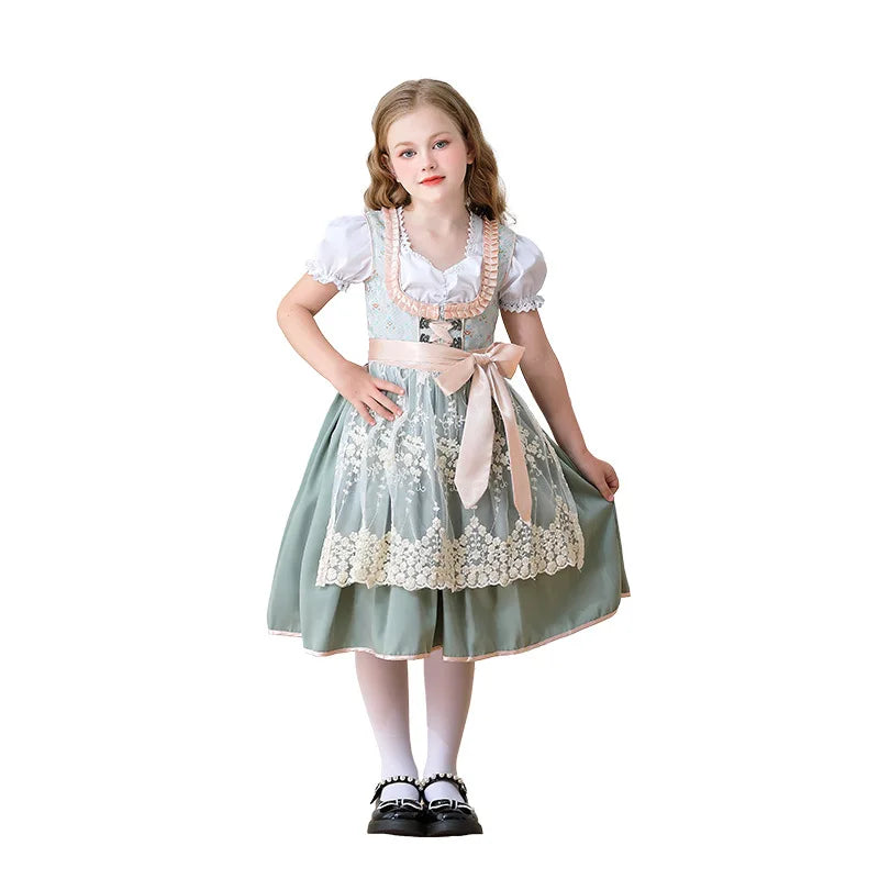 Vintage Farmhouse Maid Dress for Girls Kids Adults German Oktoberfest Costume Children Women Pastoral Style Role Play Outfits