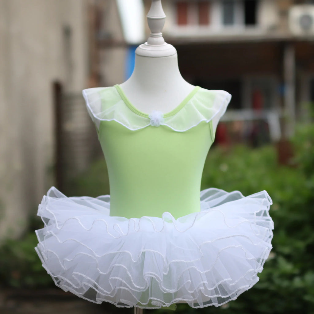 Summer Girls Ballet Dance Dress Kids Mesh Tulle Tutu Skirt Children Gymnastics Leotard BodySuit Student Practice Exercise Wear