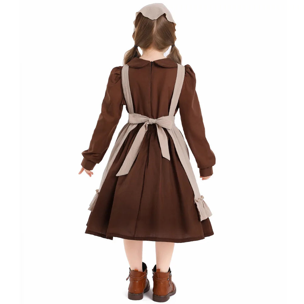 Costume for Girls Kids Retro Peasant Dress Children Fairy Tale Role Play Stage Performance Halloween Party Wear