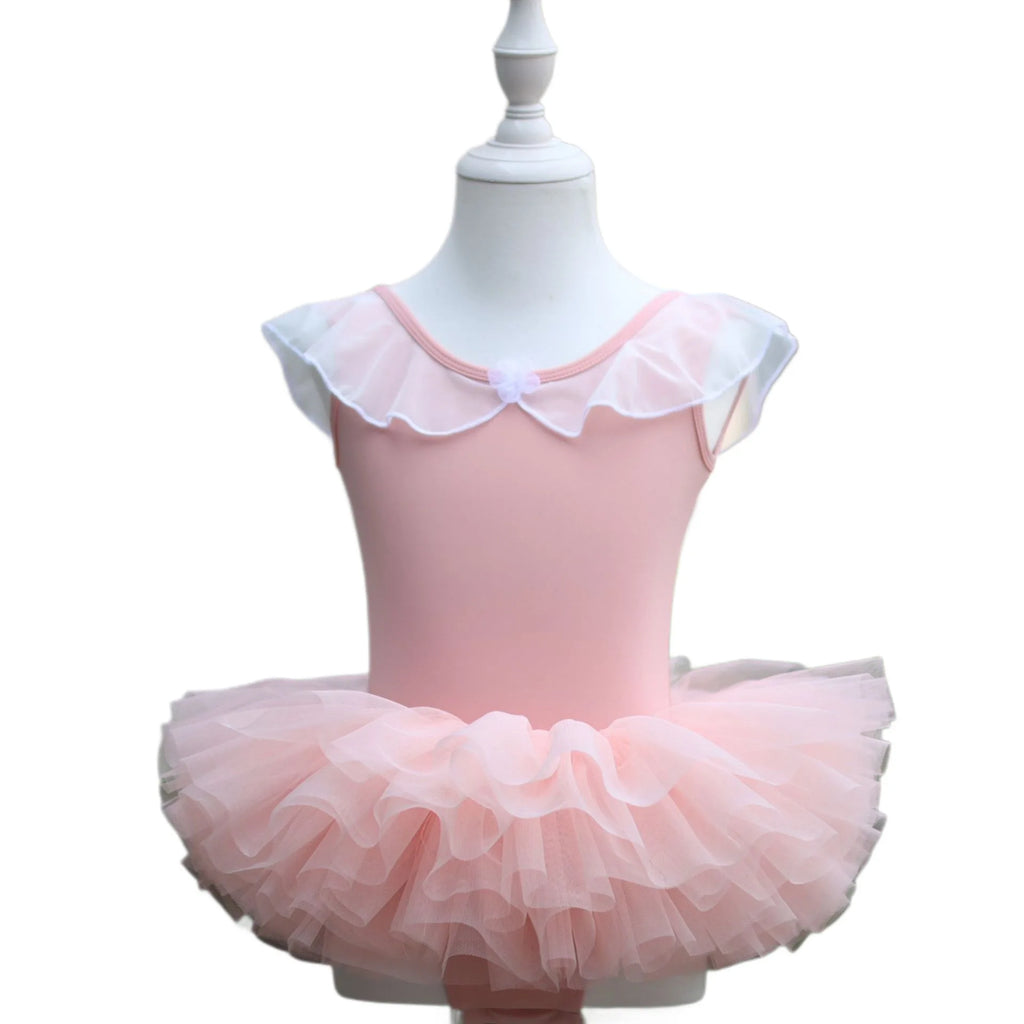 Summer Girls Ballet Dance Dress Kids Mesh Tulle Tutu Skirt Children Gymnastics Leotard BodySuit Student Practice Exercise Wear