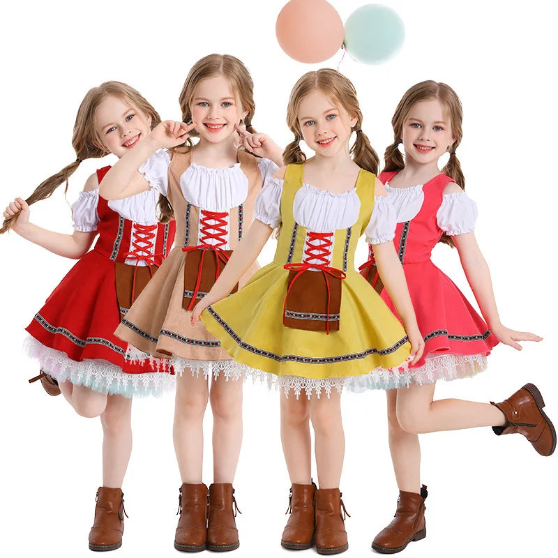 Multi-Color Girls German Oktoberfest Costume Kids Bavarian Dirndl Dress Children Beer Festival Maid Outfit Halloween Party Wear