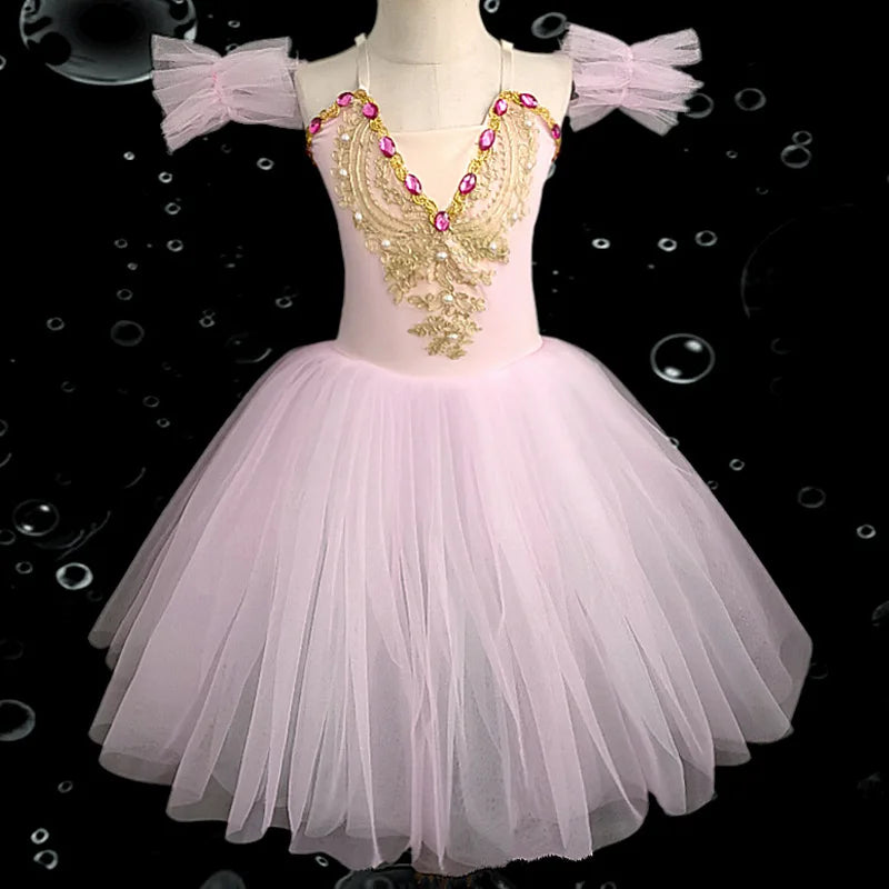 Professional Kids Ballet Dance Dress Girls Soft Mesh Tutu Skirt Children Gymnastics Exercise Leotard Stage Performance Clothing