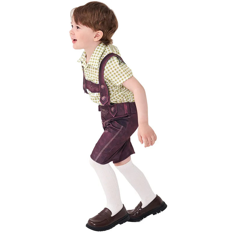 Retro Farmhouse Boys Plaid Shorts Kids Bavarian Oktoberfest Costume Children German Folk Dance Wear Halloween Carnival Party