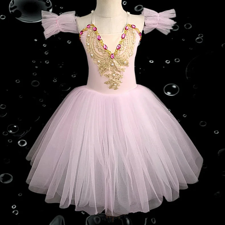Professional Kids Ballet Dance Dress Girls Soft Mesh Tutu Skirt Children Gymnastics Exercise Leotard Stage Performance Clothing