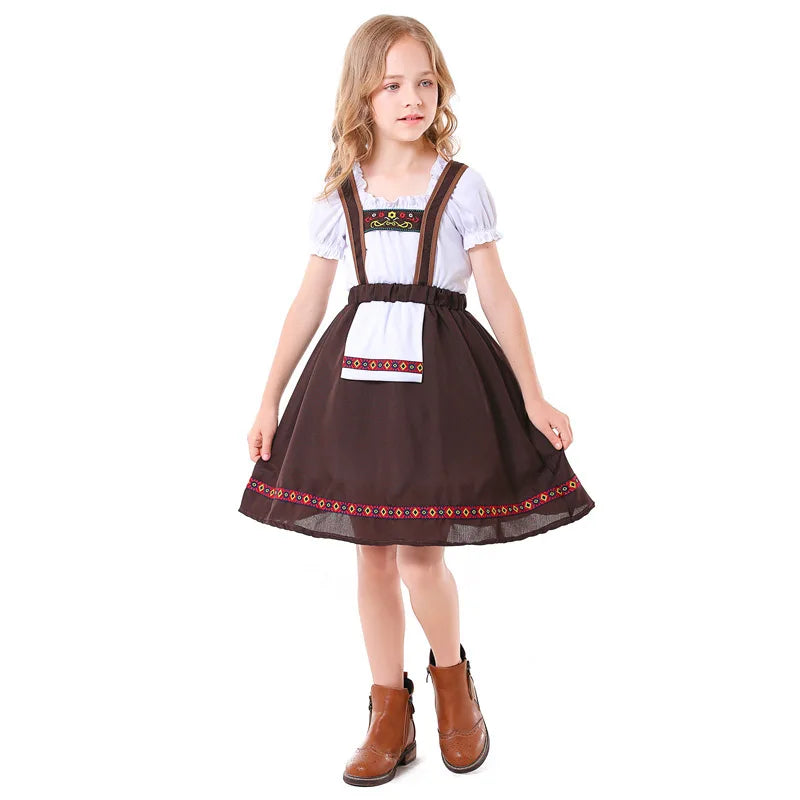 Traditional Bavarian Dirndl for Girls German Oktoberfest Costume Children Folk Performance Clothing Halloween Carnival Outfits