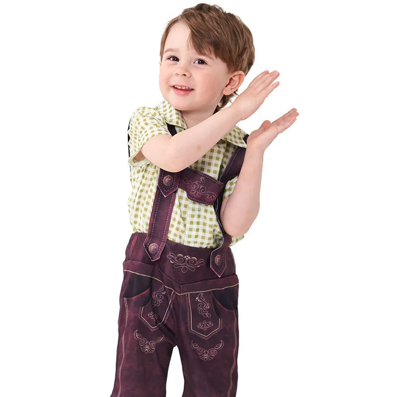 Retro Farmhouse Boys Plaid Shorts Kids Bavarian Oktoberfest Costume Children German Folk Dance Wear Halloween Carnival Party