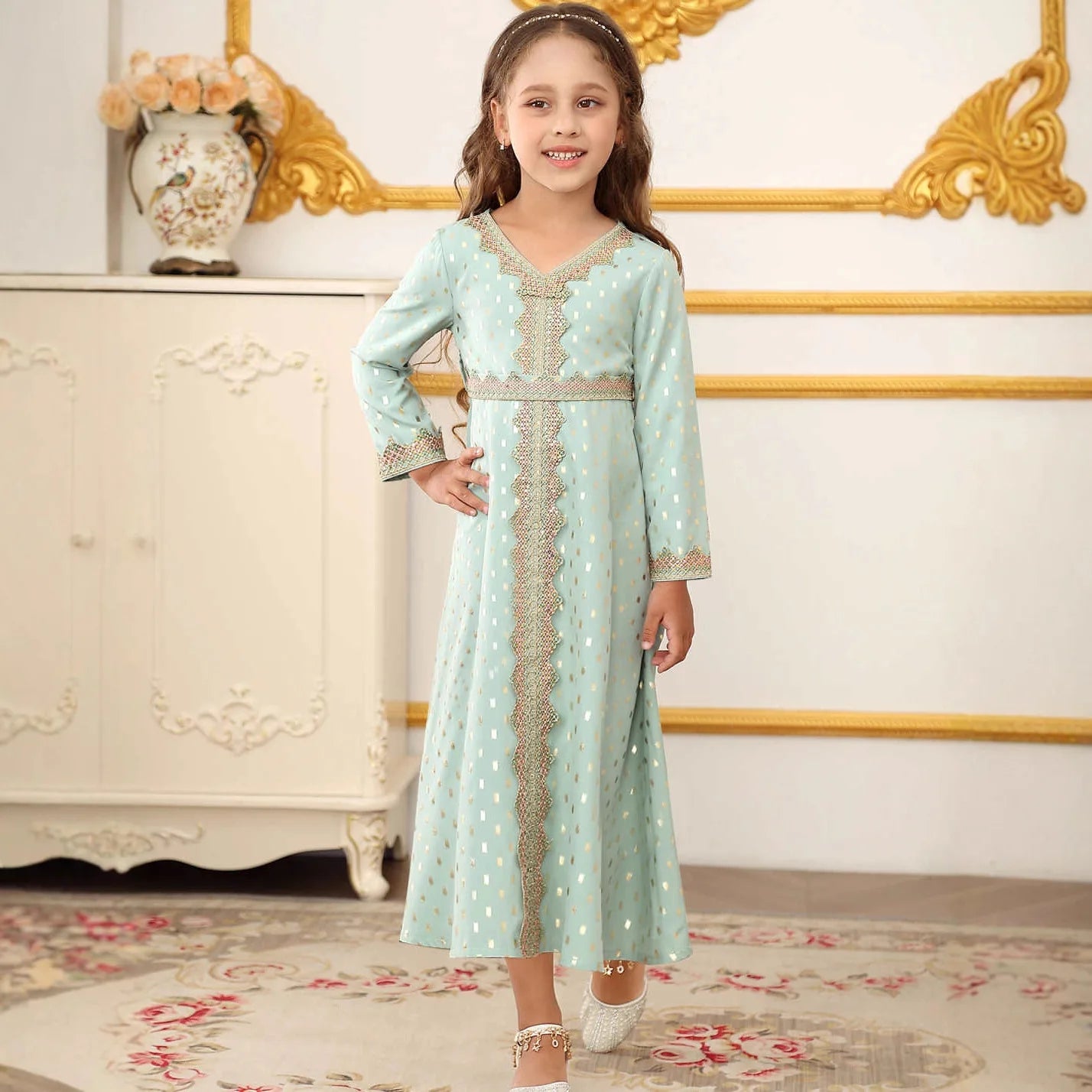 Floral Print Girls Princess Dress Long Sleeve Kids Elegant Tulle Gown Child Formal Party Event Dress for Spring Autumn Vestidos