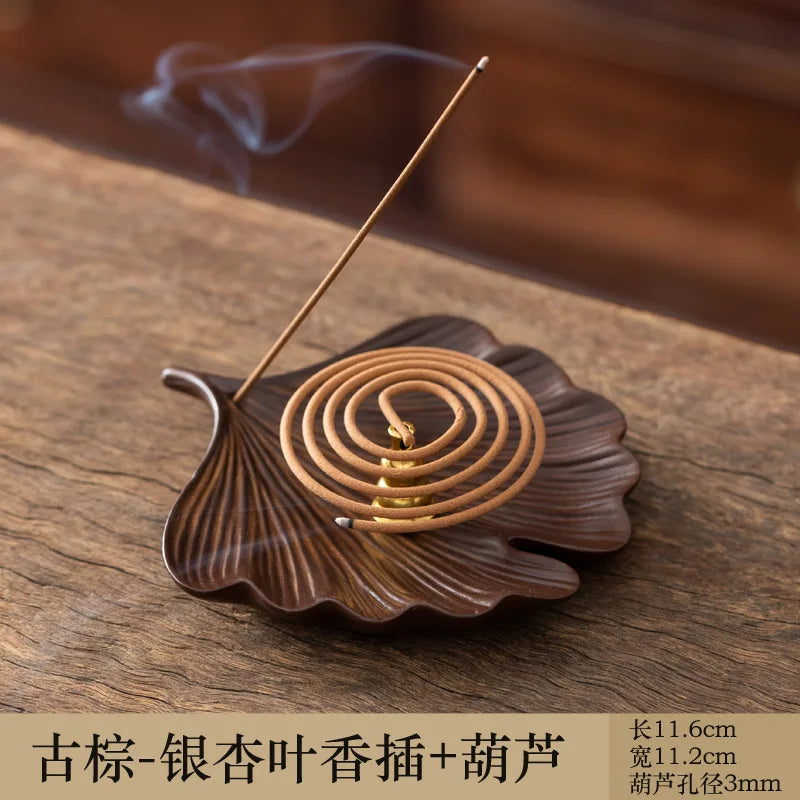 Ceramic Incense Ash Catcher & Holder - Multi-Functional Leaf-Shaped Tray for Spiral/Coil & Stick Incense, Antique Style Tool