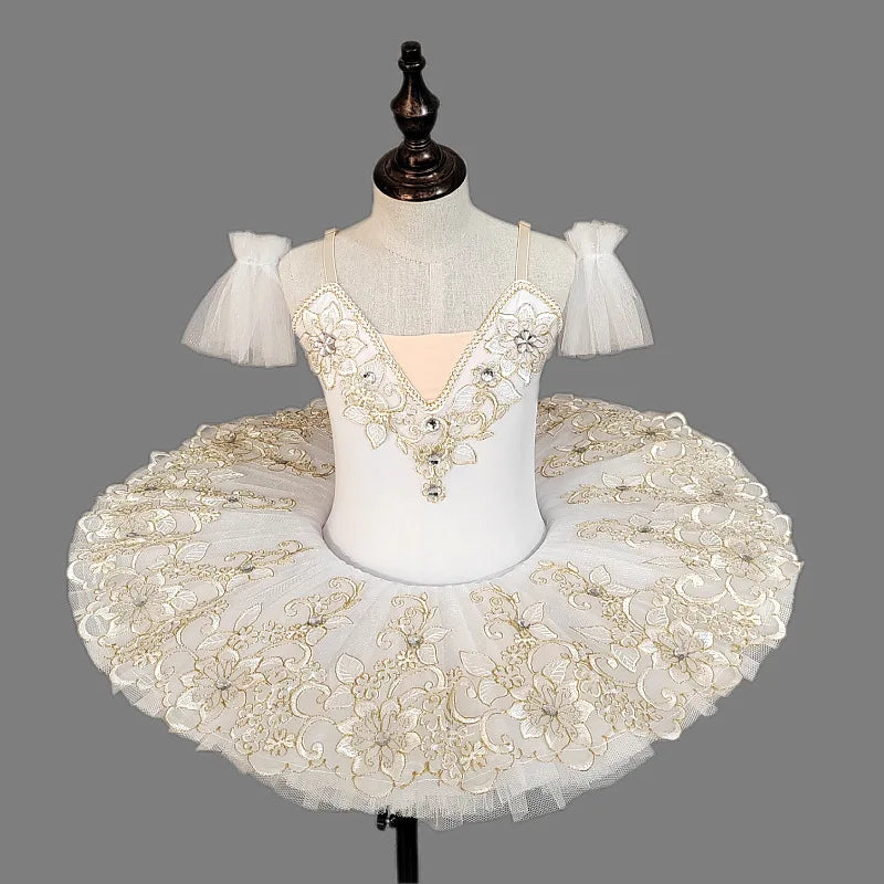 Classic Swan Lake Ballet Tutu Short Sleeve Dance Wear Children Professional Gymnastics BodySuit Toddler Princess Practice Suits