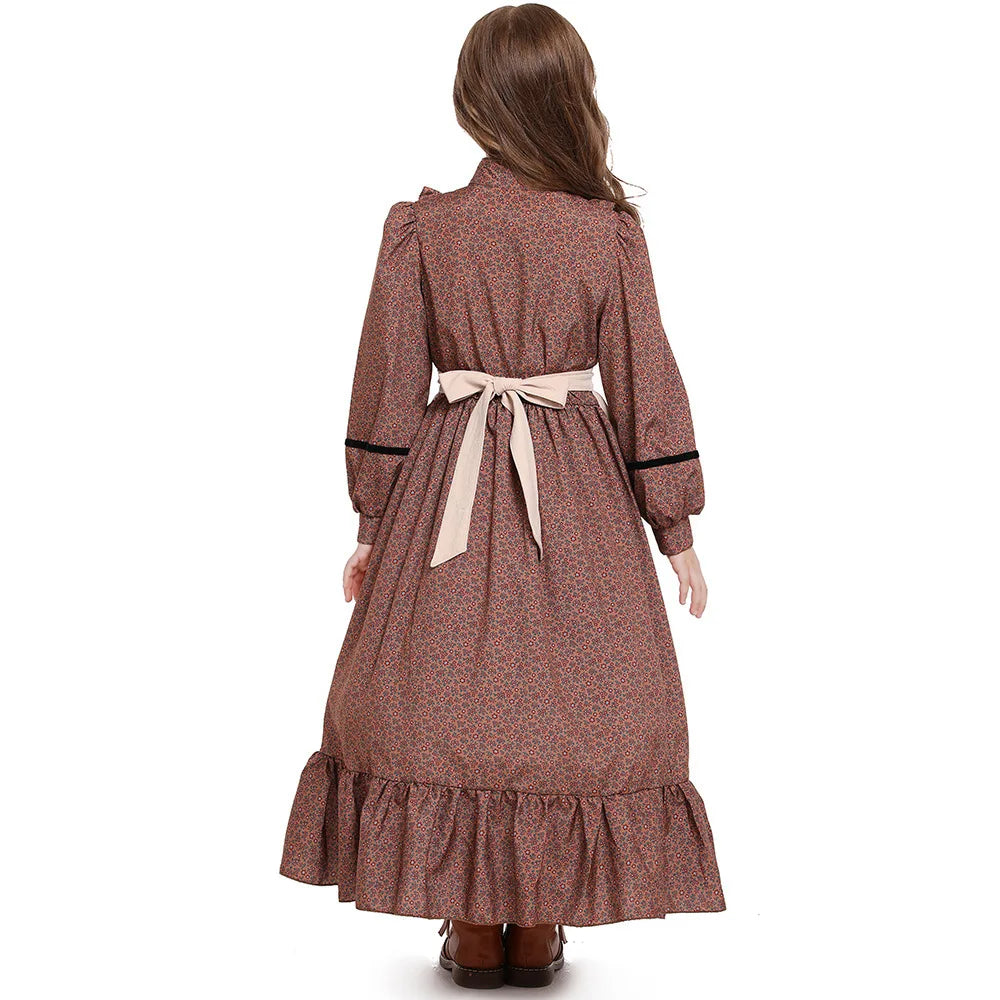 Girls Prairie Pioneer Costume Kids Colonial Floral Dress Children Retro European Village Maid Outfits Halloween Carnival Wear