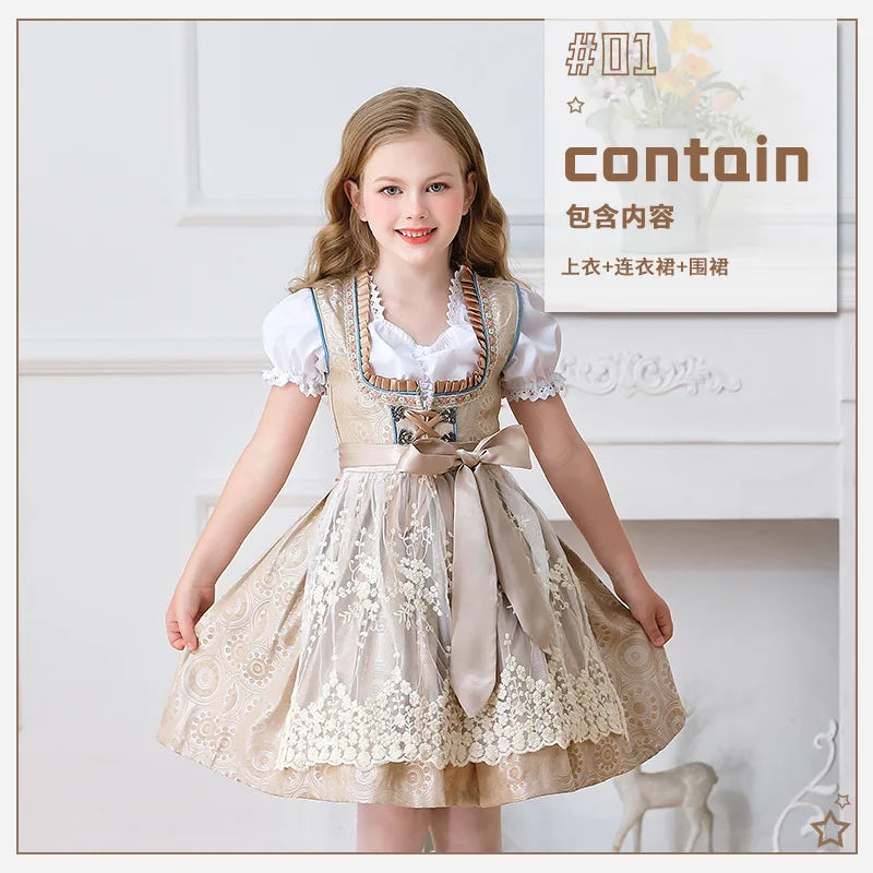 Vintage Farmhouse Maid Dress for Girls Kids Adults German Oktoberfest Costume Children Women Pastoral Style Role Play Outfits