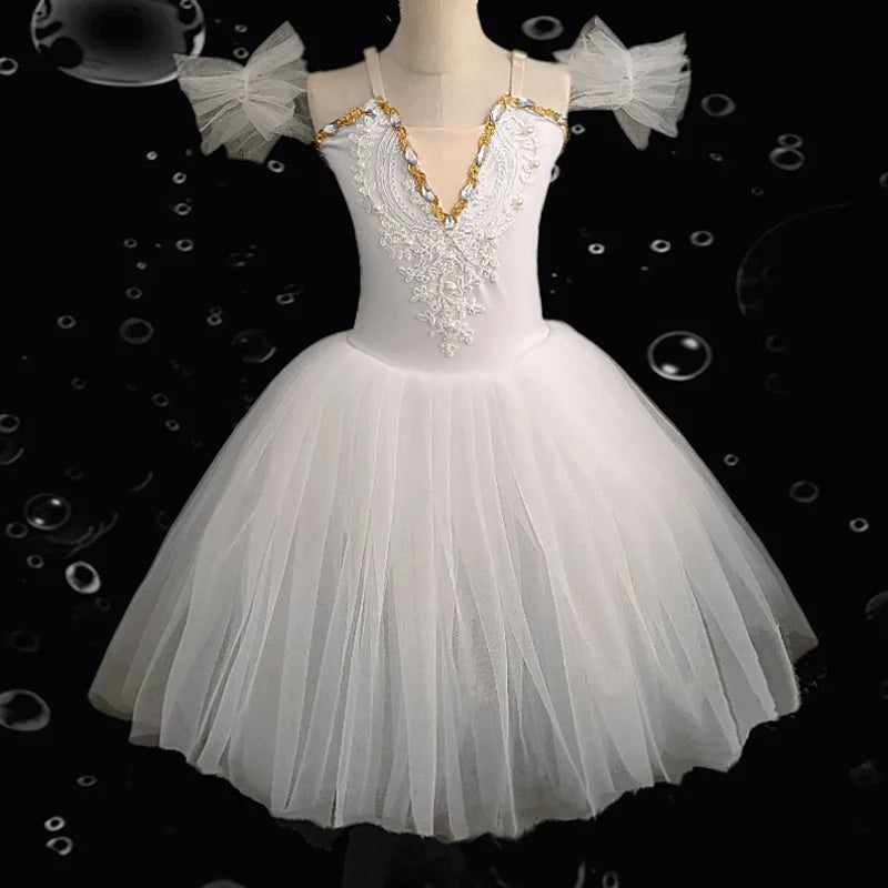 Professional Kids Ballet Dance Dress Girls Soft Mesh Tutu Skirt Children Gymnastics Exercise Leotard Stage Performance Clothing