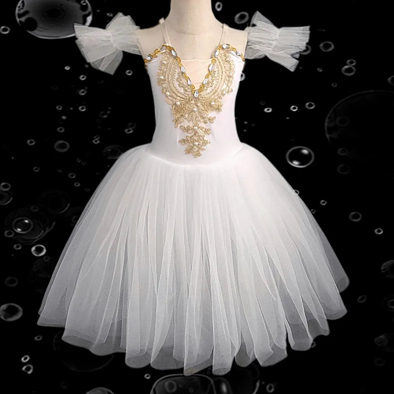 Professional Kids Ballet Dance Dress Girls Soft Mesh Tutu Skirt Children Gymnastics Exercise Leotard Stage Performance Clothing