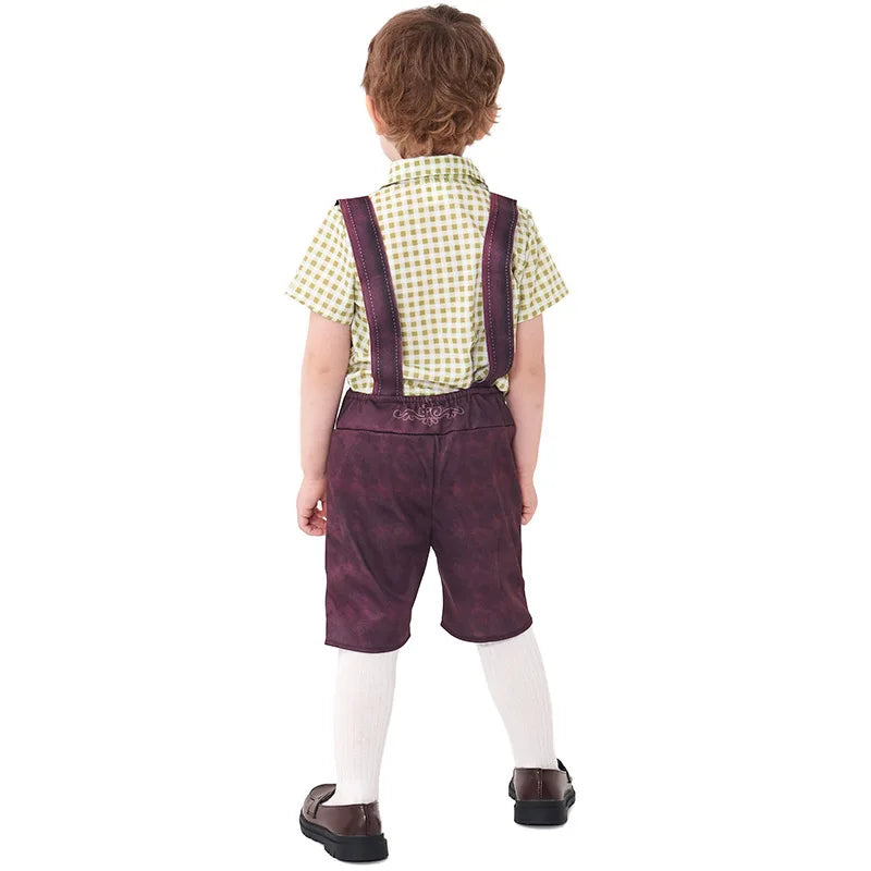 Retro Farmhouse Boys Plaid Shorts Kids Bavarian Oktoberfest Costume Children German Folk Dance Wear Halloween Carnival Party