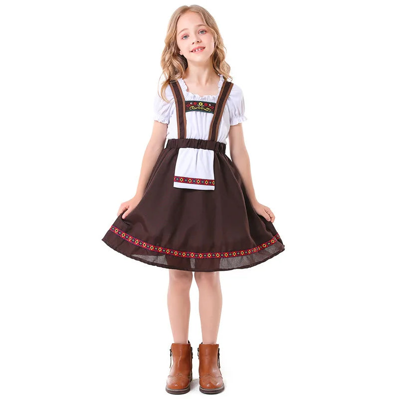 Traditional Bavarian Dirndl for Girls German Oktoberfest Costume Children Folk Performance Clothing Halloween Carnival Outfits