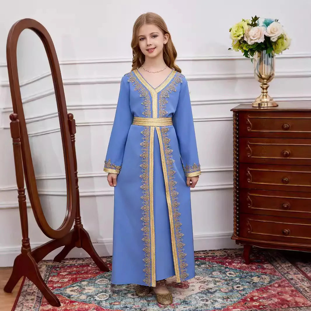 Elegant Lace Girls Princess Dress Long Sleeve Kids Minimalist Gown Child Fashion Birthday Party Dress for Wedding Show Vestidos
