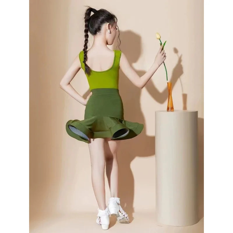 Girls Latin Dance Dress Kids Professional Sleeveless Dancewear Children Ballroom Performance Show Outfits for Little Girls