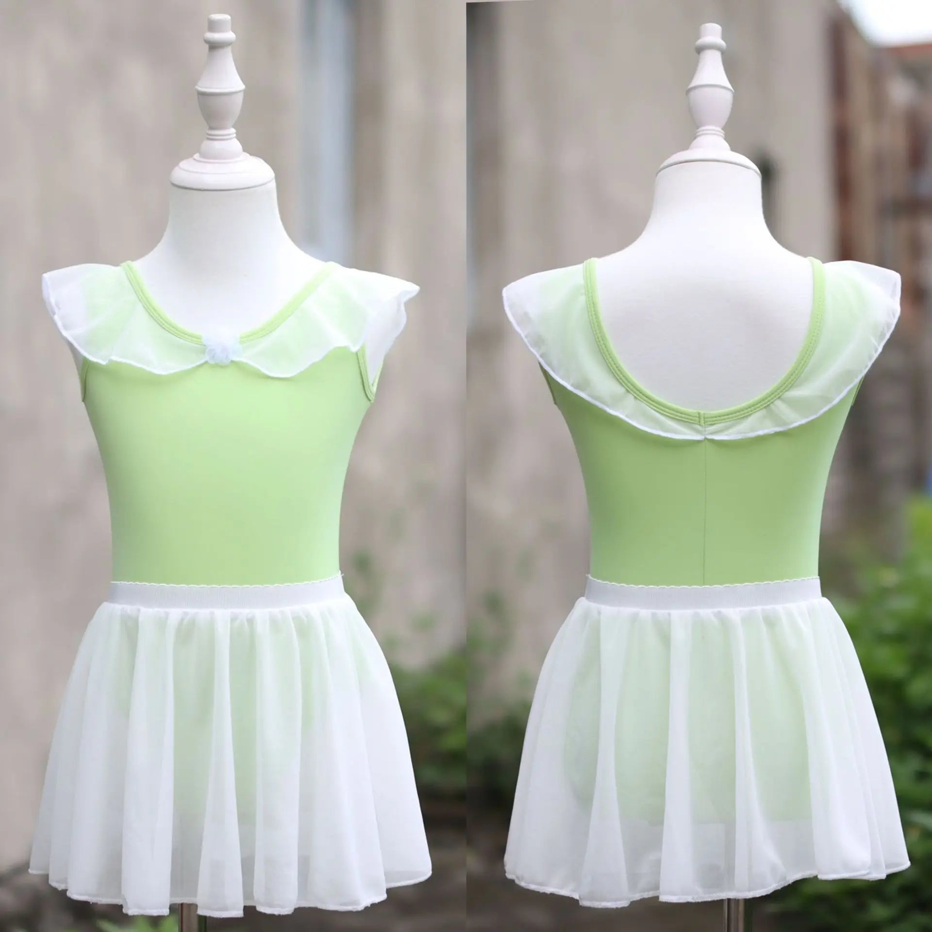 Summer Girls Ballet Dance Dress Kids Mesh Tulle Tutu Skirt Children Gymnastics Leotard BodySuit Student Practice Exercise Wear