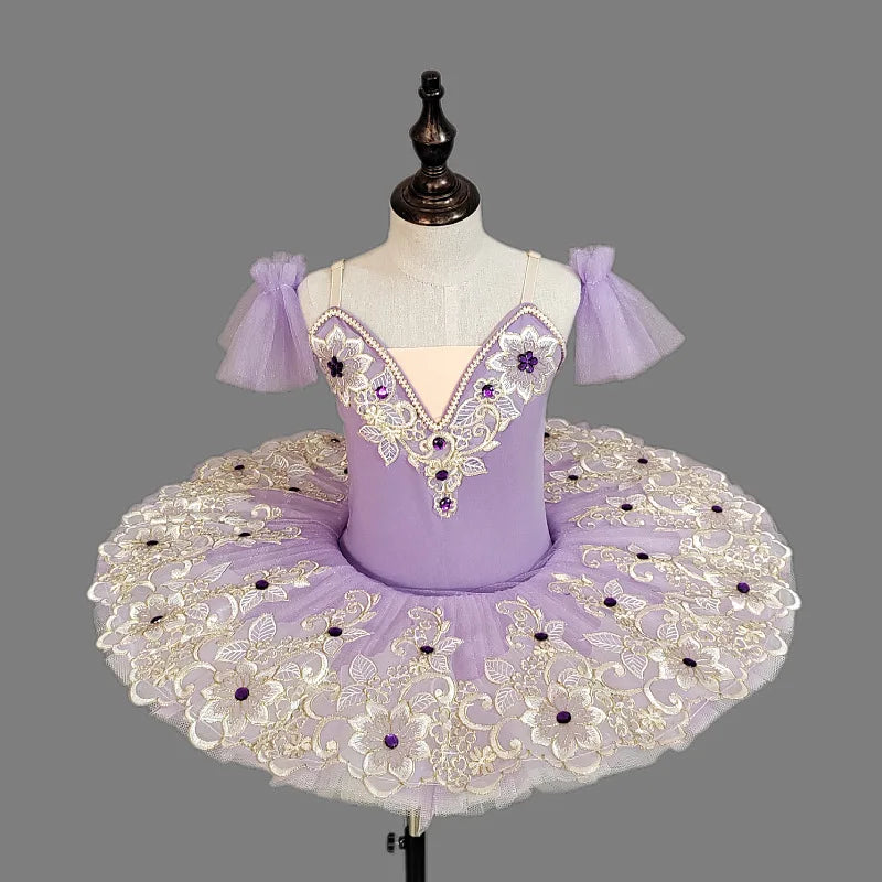Classic Swan Lake Ballet Tutu Short Sleeve Dance Wear Children Professional Gymnastics BodySuit Toddler Princess Practice Suits