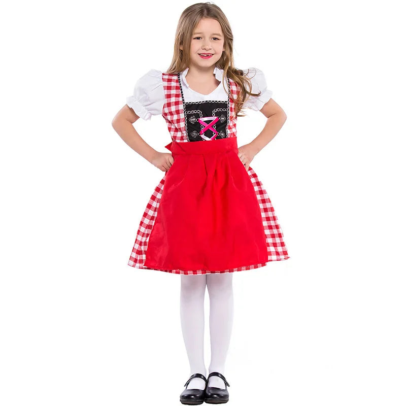 Girls German Oktoberfest Costume Kids Bavarian Dirndl Dress Children Beer Garden Maid Outfit Halloween Carnival Cosplay Party