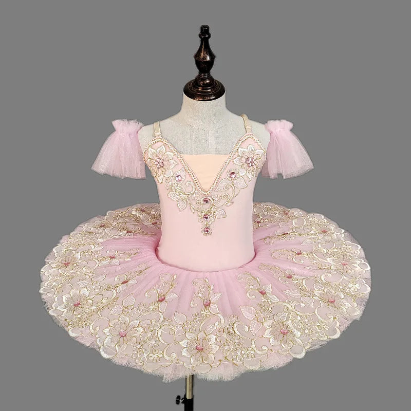 Classic Swan Lake Ballet Tutu Short Sleeve Dance Wear Children Professional Gymnastics BodySuit Toddler Princess Practice Suits