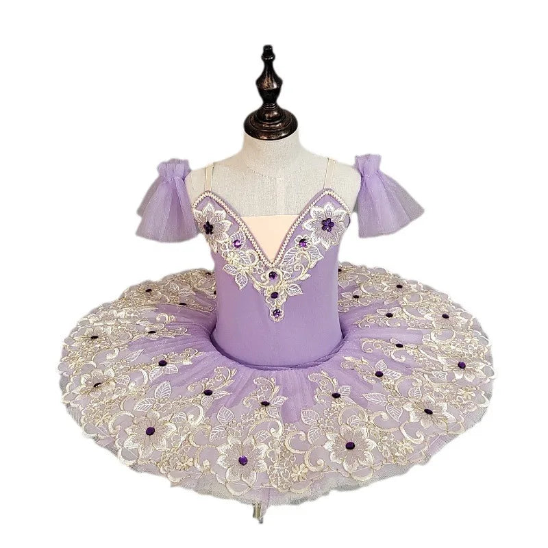 Classic Swan Lake Ballet Tutu Short Sleeve Dance Wear Children Professional Gymnastics BodySuit Toddler Princess Practice Suits