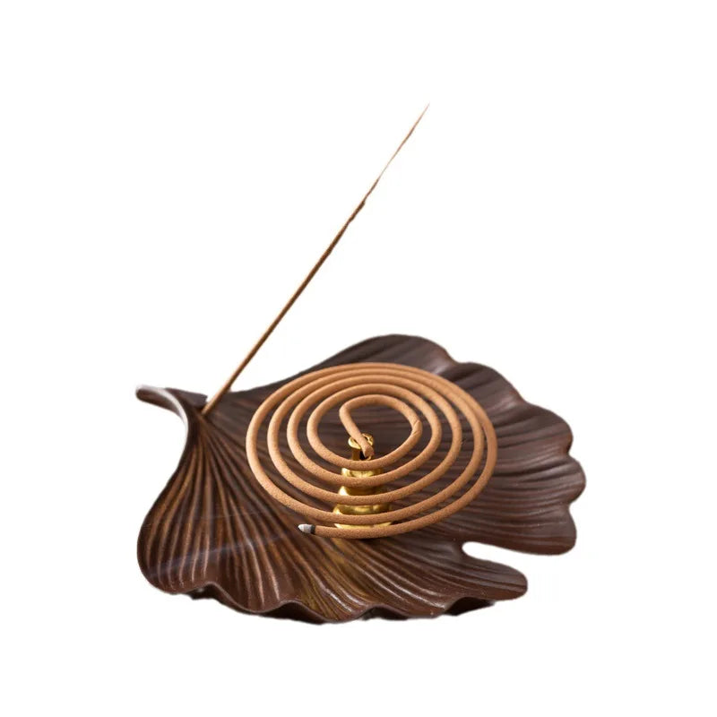 Ceramic Incense Ash Catcher & Holder - Multi-Functional Leaf-Shaped Tray for Spiral/Coil & Stick Incense, Antique Style Tool
