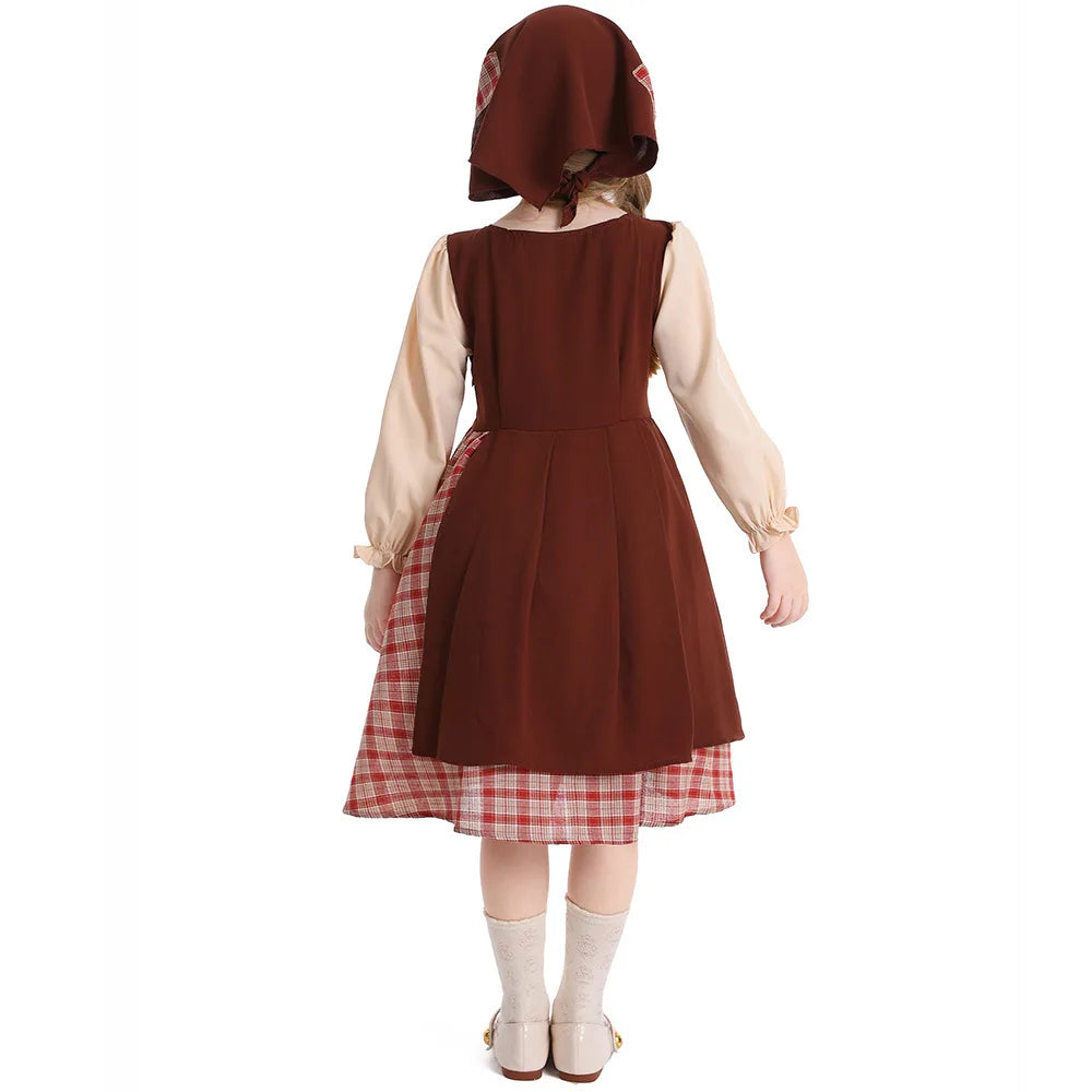 Auburn Little Match Girl Costume Kids Retro European Peasant Dress Children Russet Maid Outfit Stage Performance Halloween Wear