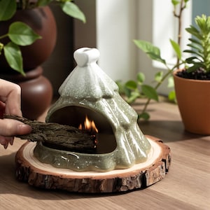Ceramic Christmas Tree Wax Warmer | Holiday Home Decor with Wood Coaster
