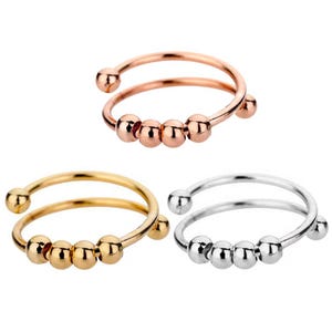 18K Rose Gold, Silver, Gold PVD Plated Stainless Steel Fidget Beads Adjustable Women Anxiety Ring Jewelry