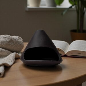 Black Fuji Incense Burner | Zen Ceramic Oil Diffuser with Wood Base