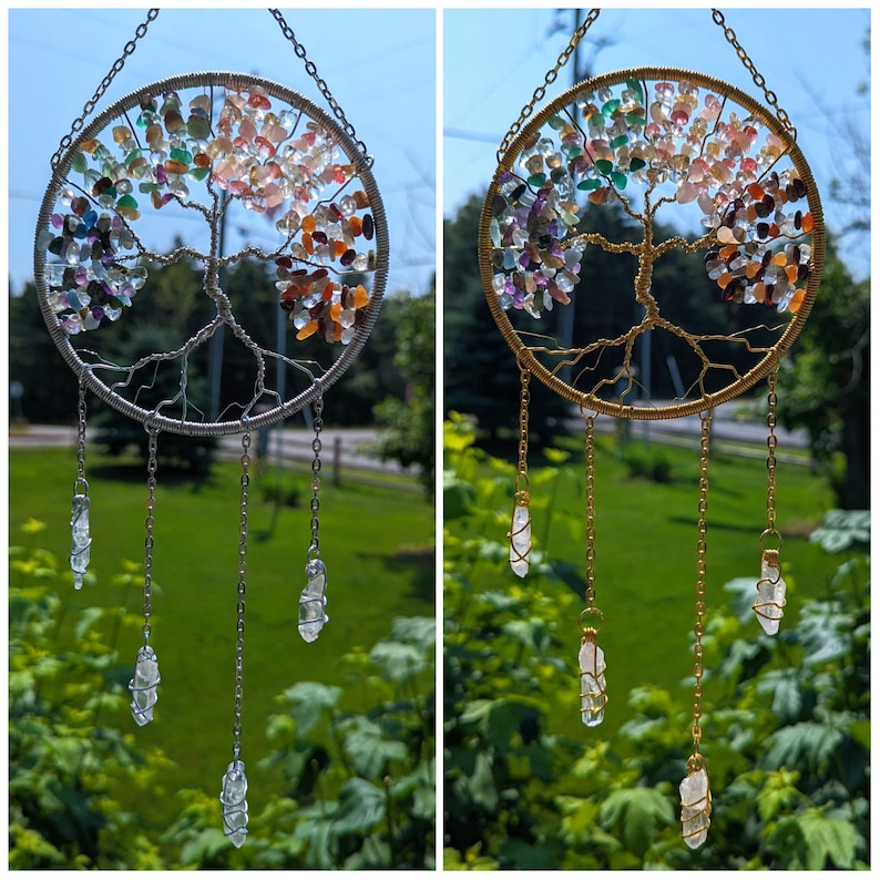 Four Season Tree of Life Sun Catcher- Handmade, Healing Stone, Light Catcher Spring, Summer, Fall, Winter, Window Ornaments