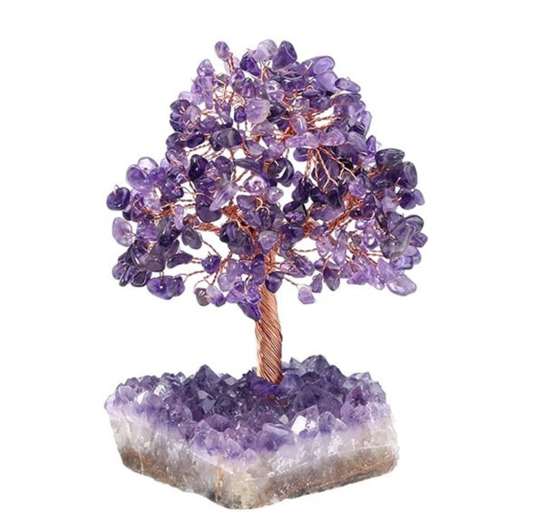Amethyst Gemstone, Rose Quartz Gemstone Tree on Amethyst Cluster/Amethyst, Rose Quartz Freeform Matrix (6-8" Tall)