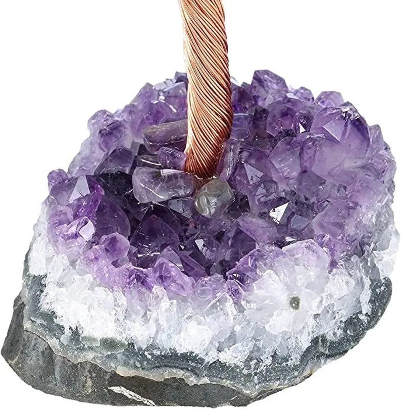 Amethyst Gemstone, Rose Quartz Gemstone Tree on Amethyst Cluster/Amethyst, Rose Quartz Freeform Matrix (6-8" Tall)