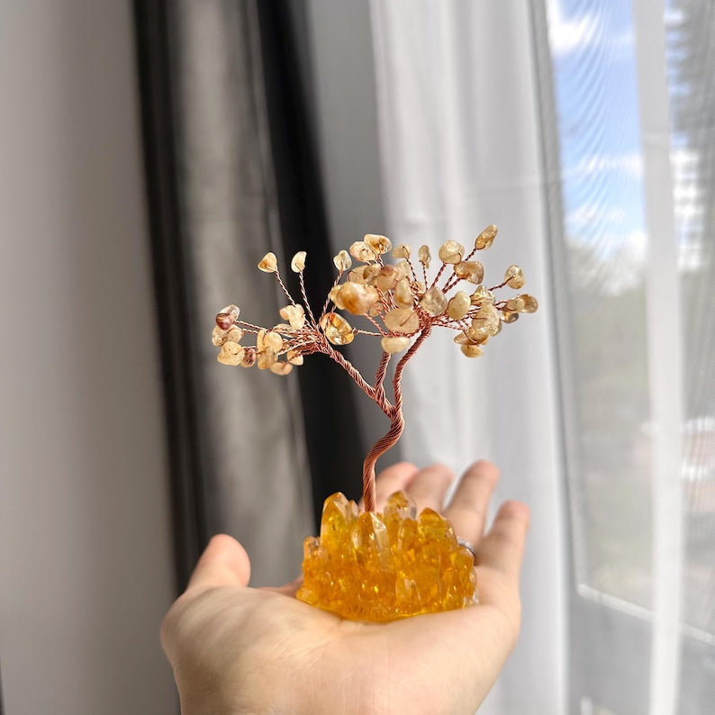 Crystal Tree Decor: Amethyst, Citrine, Rose Quartz Gemstone Sculpture