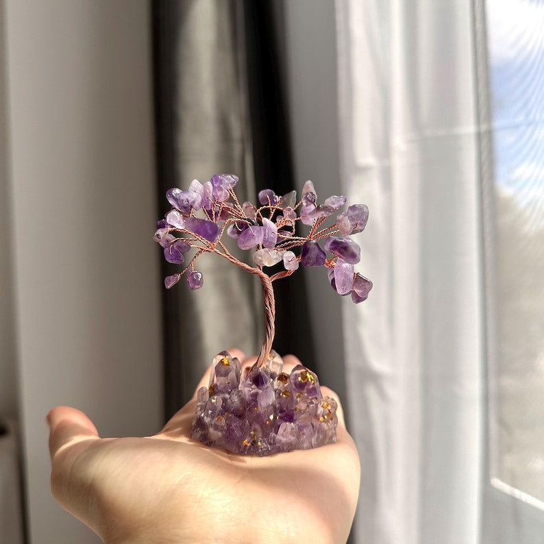 Crystal Tree Decor: Amethyst, Citrine, Rose Quartz Gemstone Sculpture