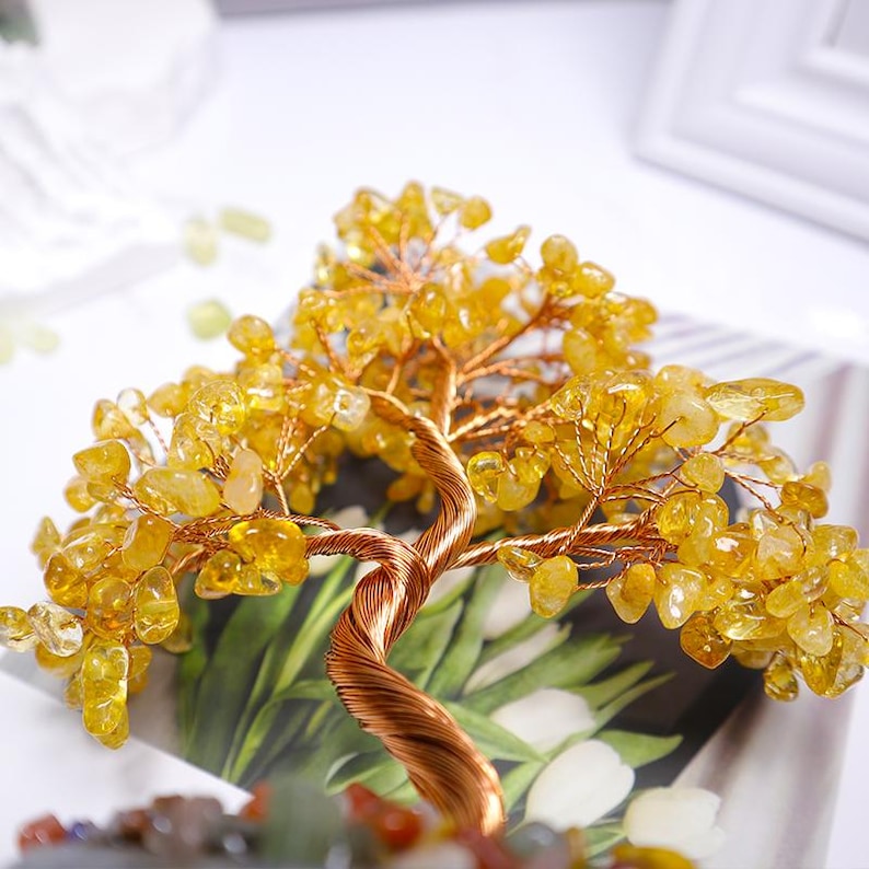 Citrine Crystal Tree on Agate Base: Gemstone Bonsai, Healing Crystals, 6.3"