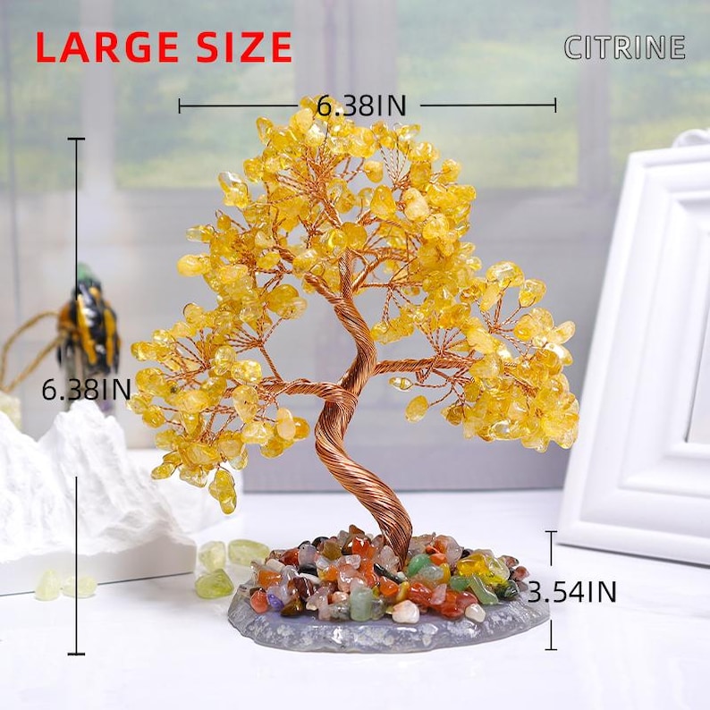 Citrine Crystal Tree on Agate Base: Gemstone Bonsai, Healing Crystals, 6.3"