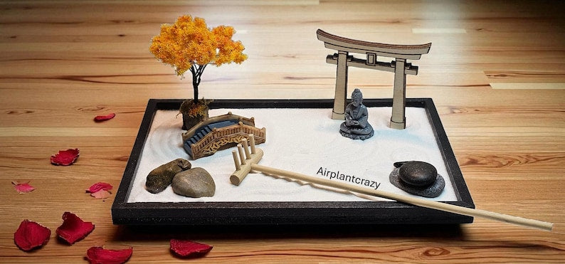 Desktop Zen Garden Kit: Handmade Miniature Meditation Garden with Buddha