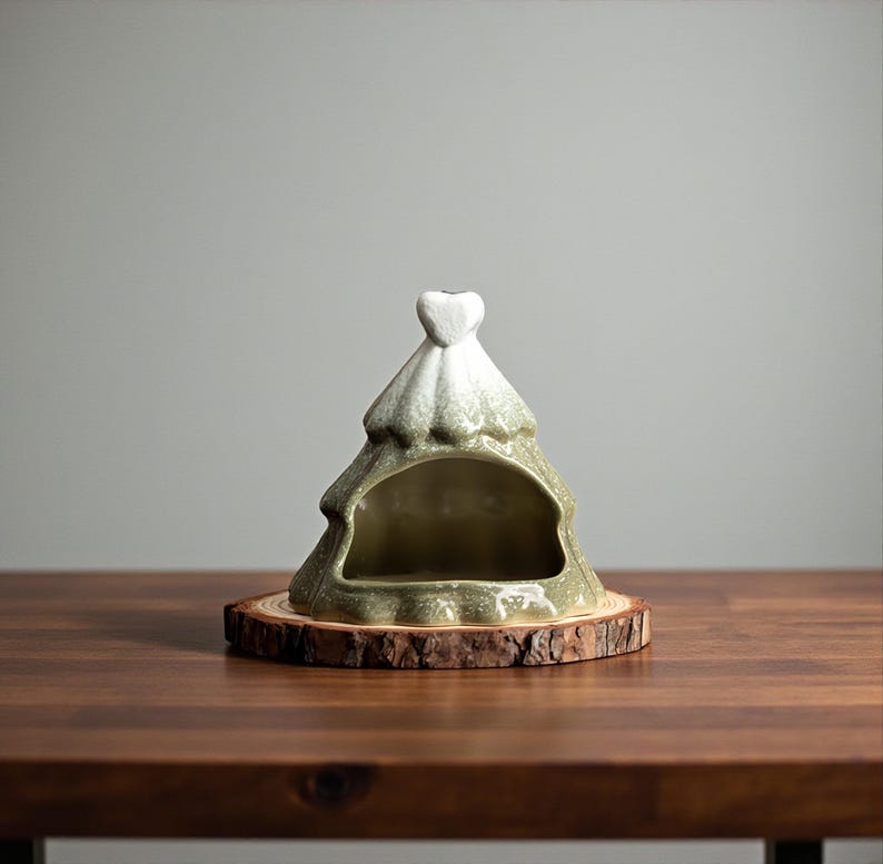 Ceramic Christmas Tree Wax Warmer | Holiday Home Decor with Wood Coaster