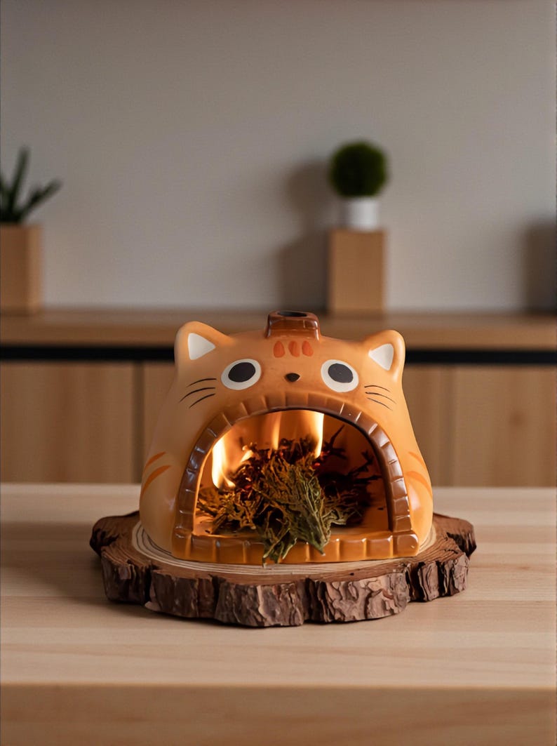 Ceramic Cat Backflow Incense Burner Kitten Aroma Diffuser