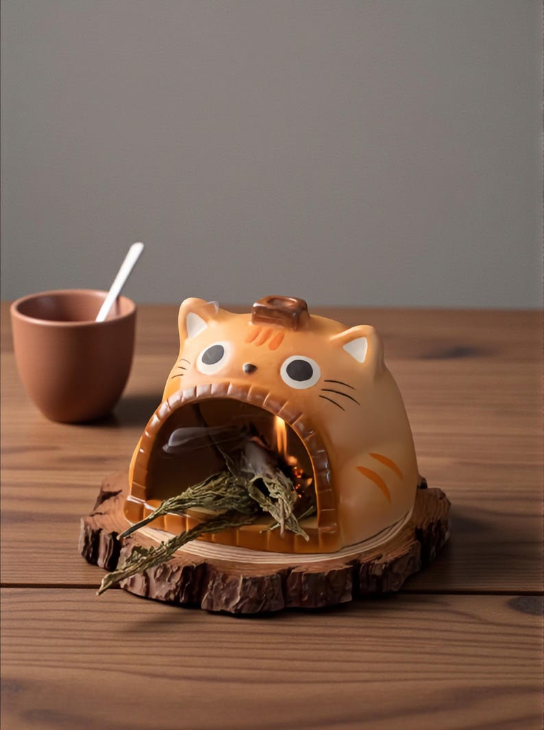 Ceramic Cat Backflow Incense Burner Kitten Aroma Diffuser