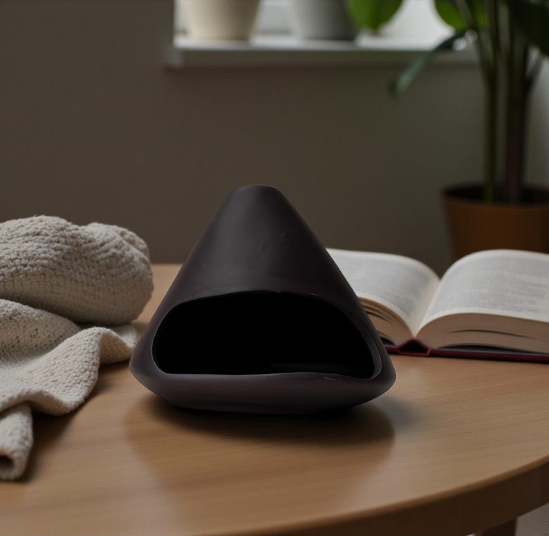 Black Fuji Incense Burner | Zen Ceramic Oil Diffuser with Wood Base